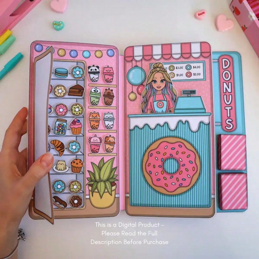 Art Craft 3 Year Old - مجموعة لعب تظاهريية لمحل الدونات، كتاب