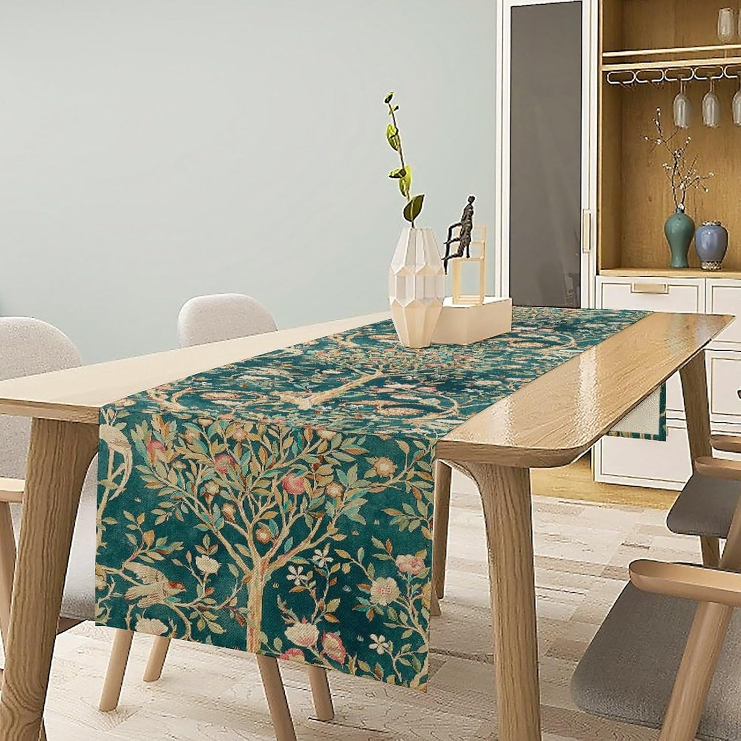 Art Craft William Morris - مفرش طاولة ويليام موريس الأخضر بنقوش