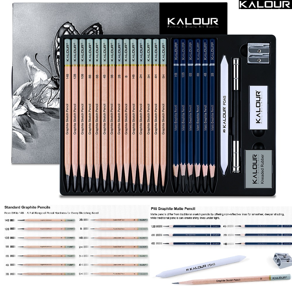 Sketching Charcoal Set - مجموعة أدوات رسم كالور 25/22 قطعة،