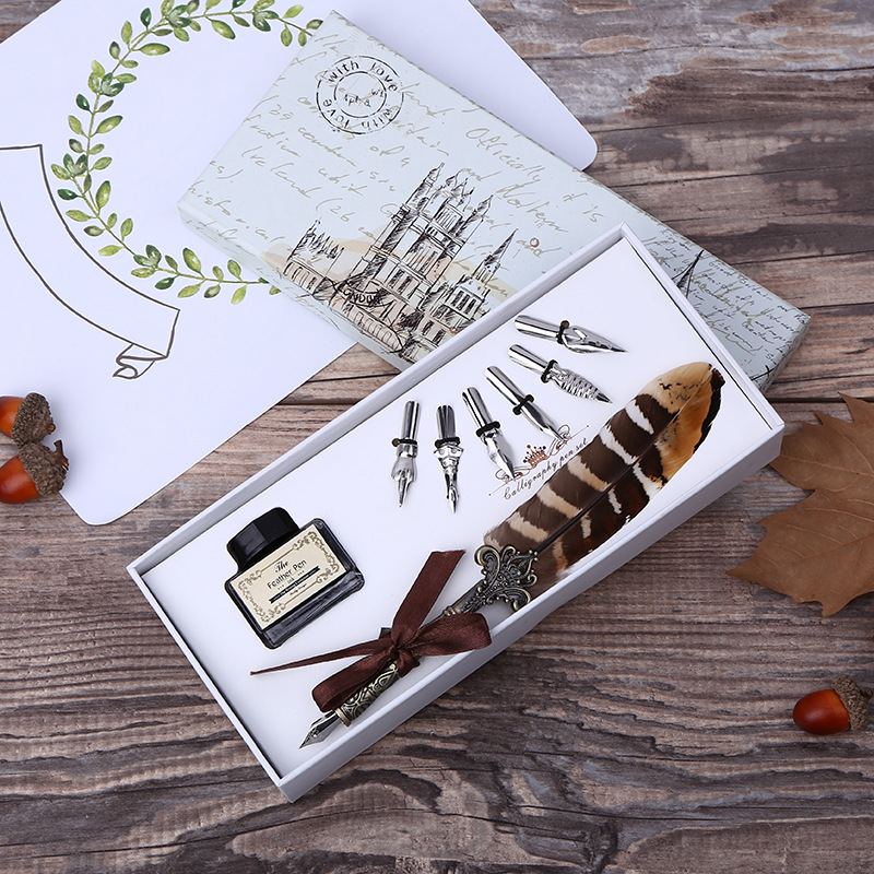 Art Craft Stationery - طقم قلم حبر ريشي عتيق مع