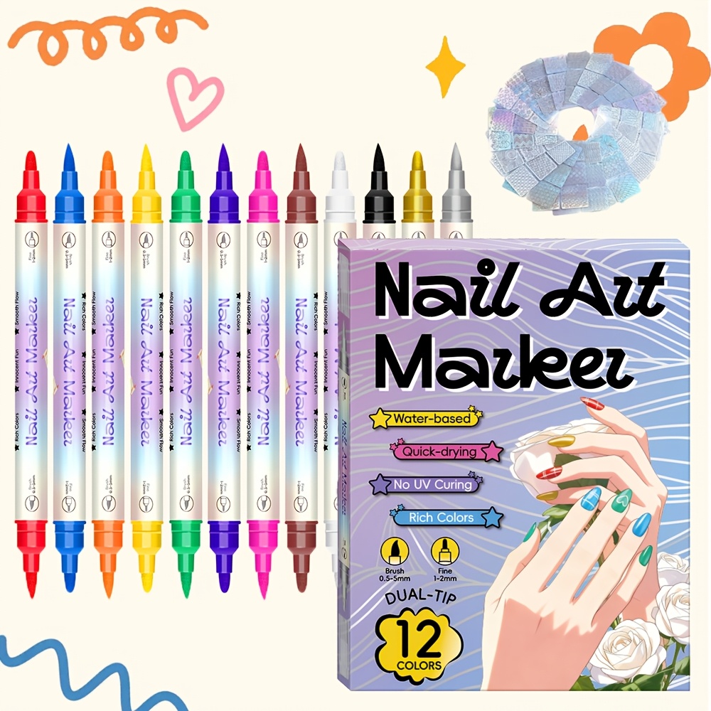 Illustration Marker Set - مجموعة أقلام فن الأظافر بـ 12
