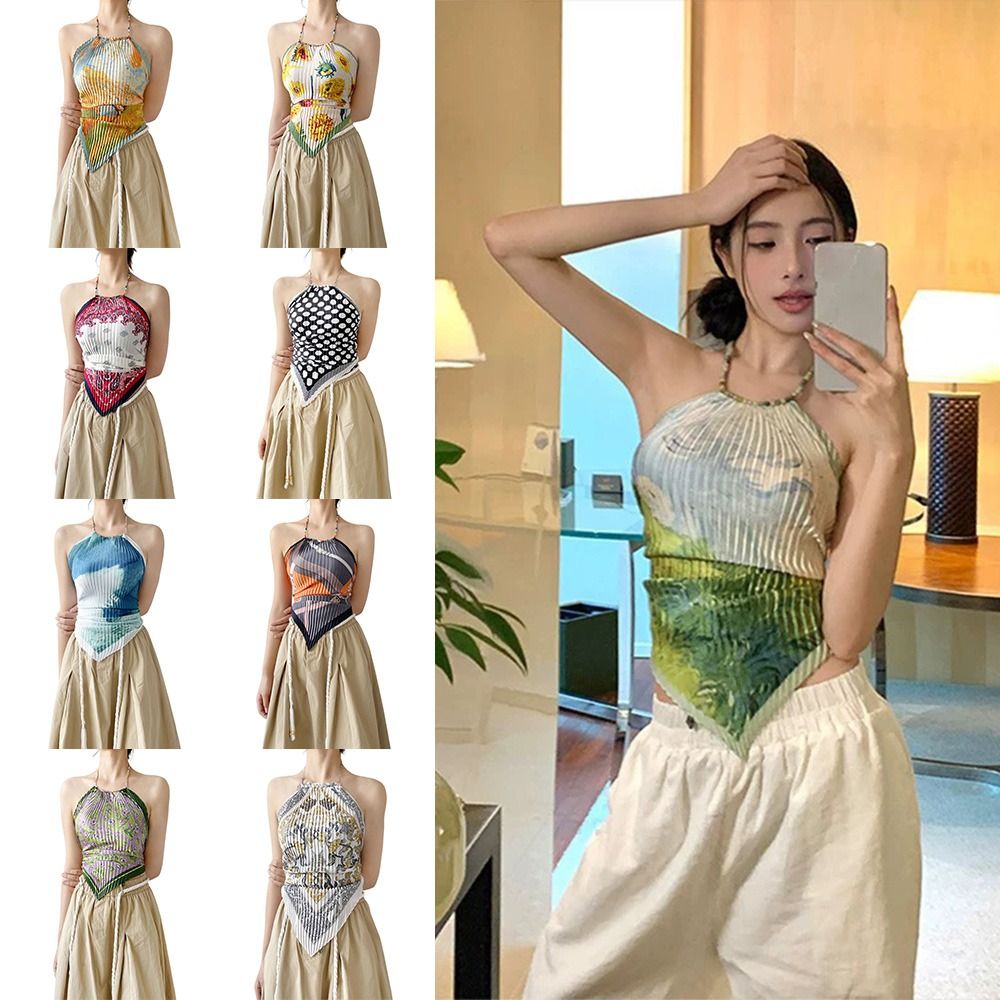 Silk Painting Dye - بلوزة نسائية عصرية بتصميم Y2K بدون