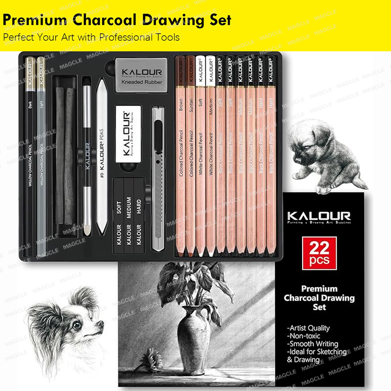 Kalour PDAS الفحم رسم الفن مجم - مراجعة Sketching Charcoal Set وسعره