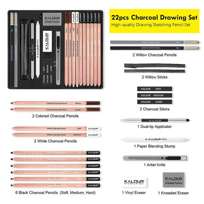 Kalour PDAS الفحم رسم الفن مجم - مراجعة Sketching Charcoal Set وسعره