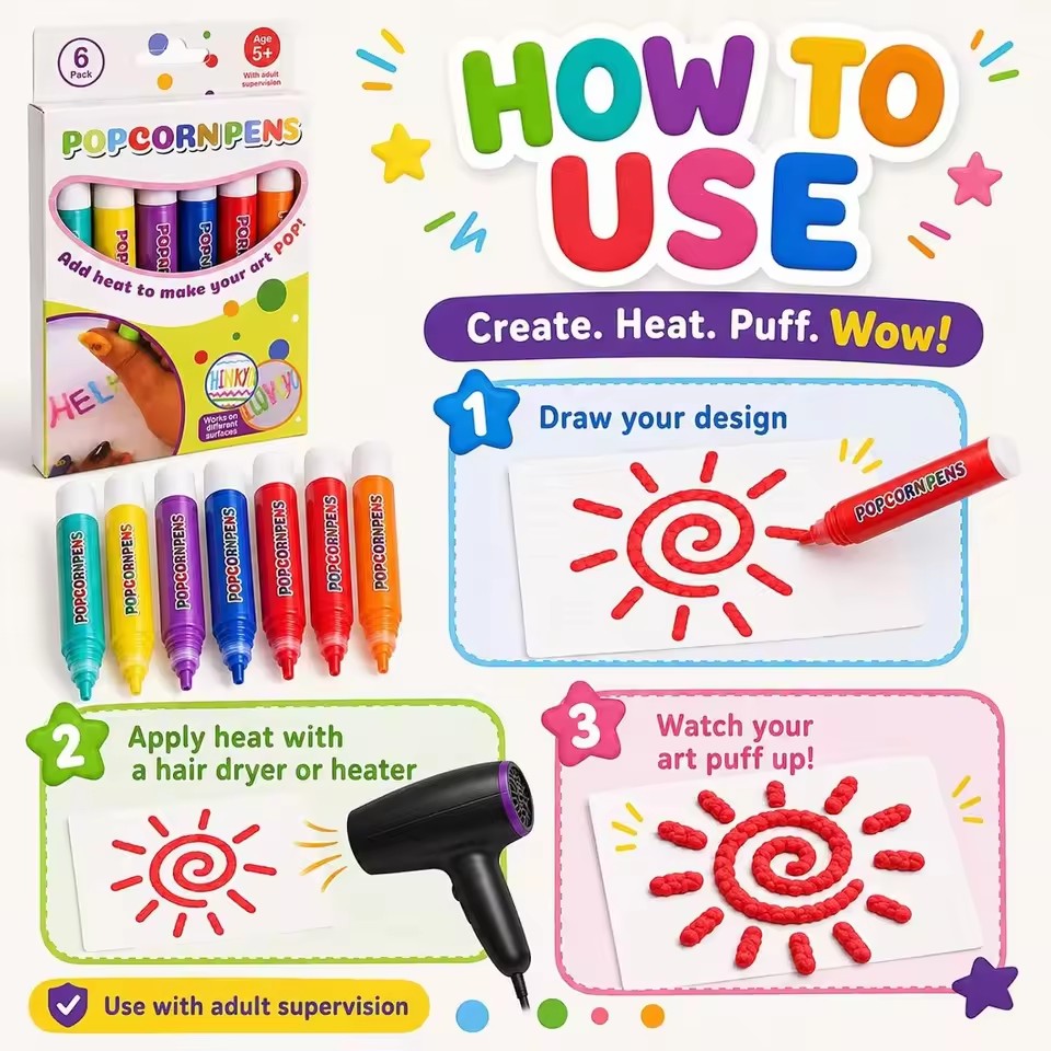 مجموعة أقلام بوبكورن منتفخة، م - مراجعة Art Craft Easy وسعره